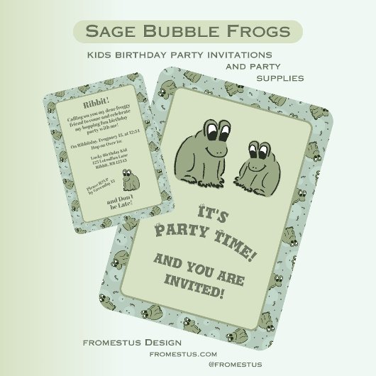 Sage Bubble Frogs - fun kids birthday party. Einladung