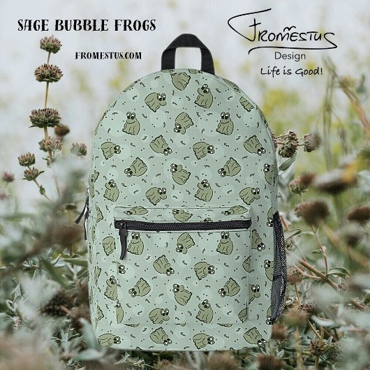 Sage Bubble Frogs - laurel Green Children pattern. Bedruckter Rucksack