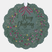 Sage Burgundy Merry Christmas Ornament with Photo (Vorderseite)