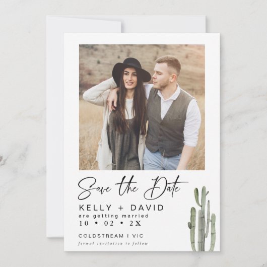 Sage Cactus Succulent Foto Save the Date Card Einladung (Vorderseite)