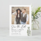 Sage Cactus Succulent Foto Save the Date Card Einladung (Stehend Vorderseite)
