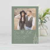Sage Cactus succulent Save the Date Card Einladung (Stehend Vorderseite)