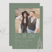 Sage Cactus succulent Save the Date Card Einladung (Vorne/Hinten)
