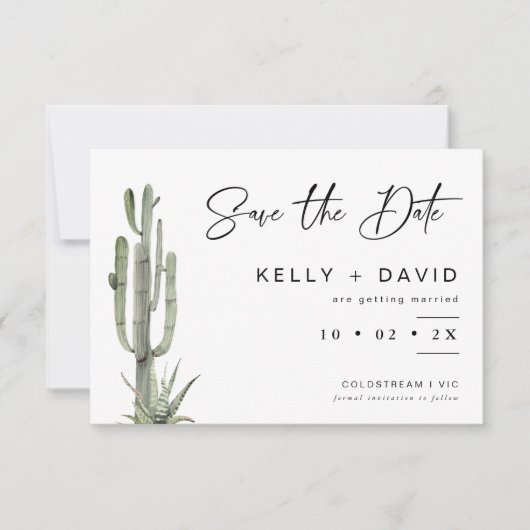 Sage Cactus succulent Wedding Save the Date Card Einladung (Vorderseite)