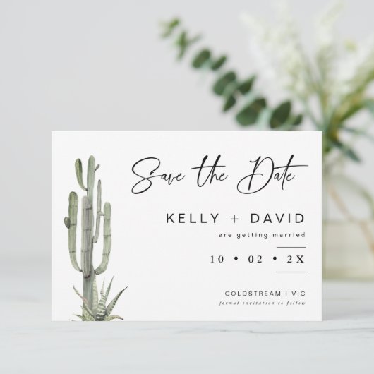 Sage Cactus succulent Wedding Save the Date Card Einladung (Stehend Vorderseite)
