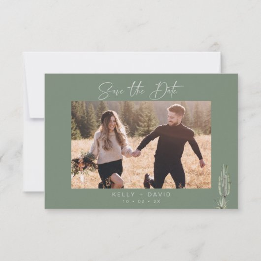 Sage Cactus succulent Wedding Save the Date Card Einladung (Rückseite)