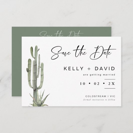 Sage Cactus succulent Wedding Save the Date Card Einladung (Vorne/Hinten)
