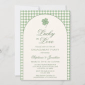 Sage Checkered Lucky in Love Engagement Party Einladung (Vorderseite)