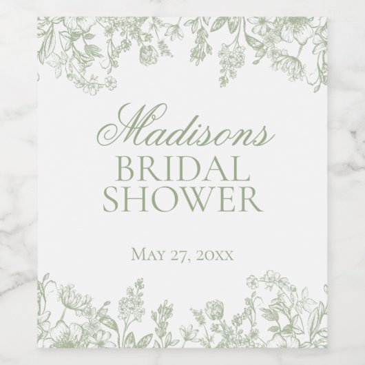 Sage Chinoiserie Brautparty Favoriten Weinetikett (Einzelnes Label)