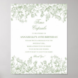 Sage Chinoiserie Floral Time Capsule Baby Birthday Poster