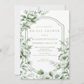 Sage Chinoiserie Toile Floral Bridal Shower Einladung (Vorderseite)