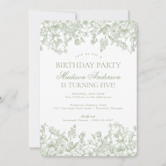 Sage Chinoiserie Vintag Floral Geburtstagsparty Einladung