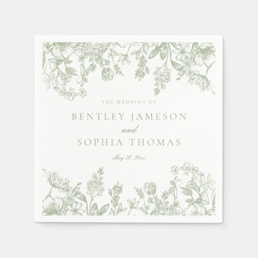 Sage Chinoiserie Vintage Floral Wedding Dessert Serviette (Vorderseite)
