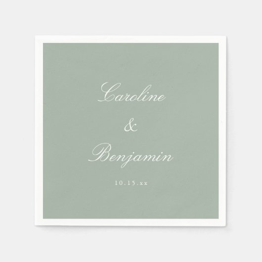 Sage Classic Script Elegant Wedding Custom Name Serviette (Vorderseite)