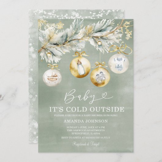 Sage Cold Outdoor Snowflake Weihnachtsdusche Einladung (Vorne/Hinten)