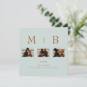 Sage Collage Foto Wedding QR Code Save the Date Einladung (Stehend Vorderseite)