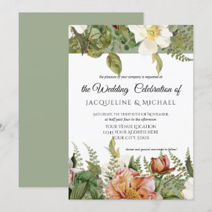 Sage Corn Blush Floral Ivory Peony Rose Hochzeit Einladung