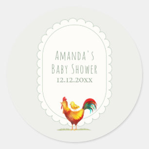 Sage Cottagecore Hahn Baby Shower Runder Aufkleber