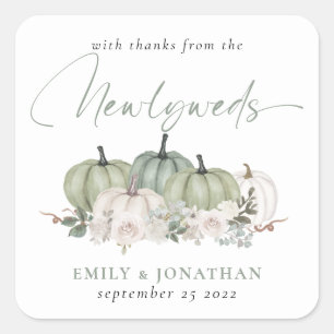 Sage Cream Pumpkins Florals Danke an Newlyweds Quadratischer Aufkleber