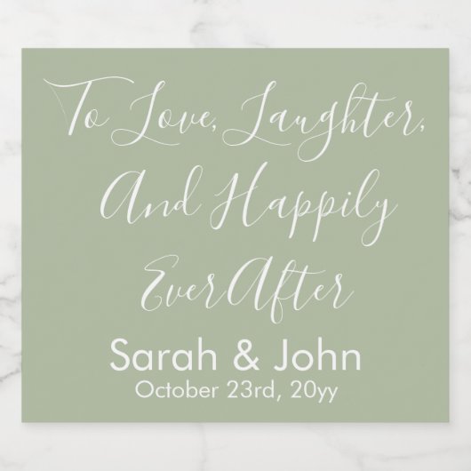 Sage Custom Personalisiert Script Wedding Receptio Schaumweinetikett (Einzelnes Label)