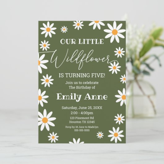 Sage Daisies Wild flower Birthday invitation Einladung (Stehend Vorderseite)