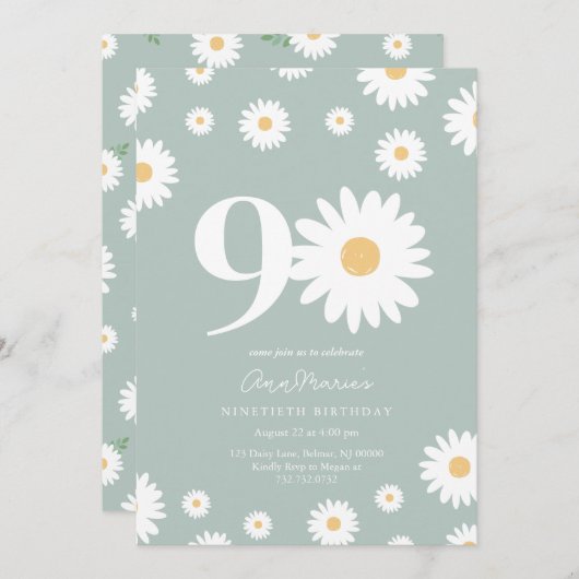Sage Daisy Einladung zum 90. Geburtstag (Vorne/Hinten)