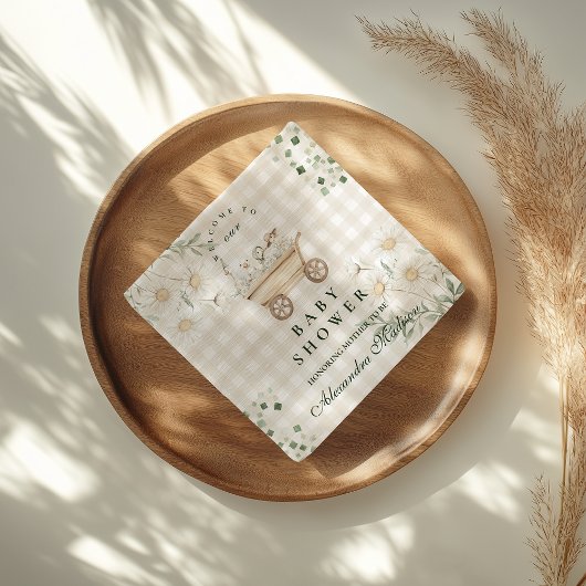 Sage Daisy Silly Goose Baby Shower Serviette