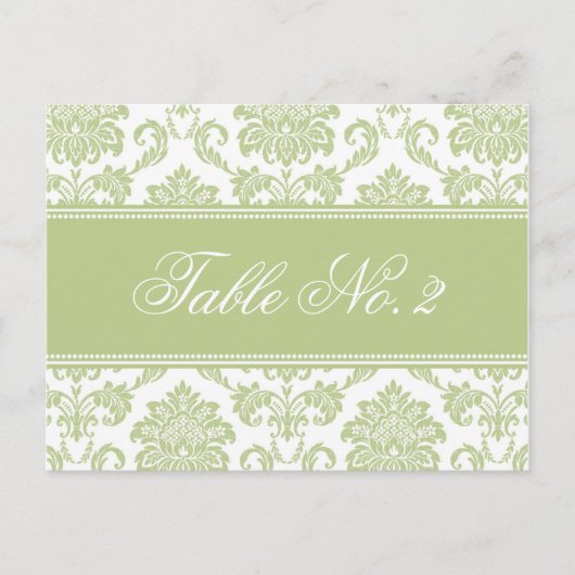 Sage Damask Hochzeit Tischnummer (Vorderseite)