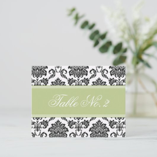 Sage Damask Hochzeit Tischnummer (Stehend Vorderseite)