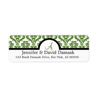Sage Damask Wedding Monogram Address Labels