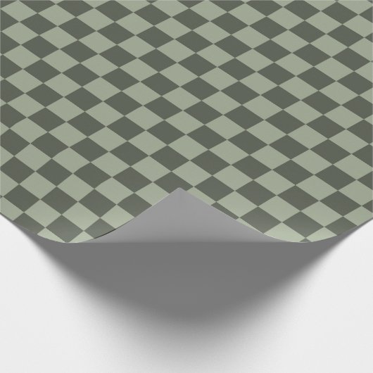 Sage Dark Green Checker Checkerboard Checkered Geschenkpapier (Ecke)