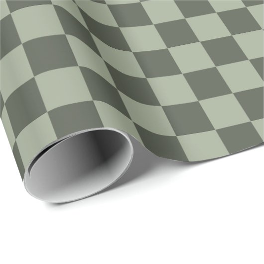 Sage Dark Green Checker Checkerboard Checkered Geschenkpapier (Rolleneckpunkt)