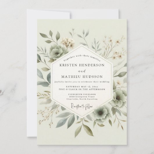 Sage Delicate Botanical Wedding Einladung (Vorderseite)