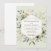 Sage Delicate Botanical Wedding Einladung (Vorne/Hinten)