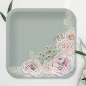 Sage Delikate Aquarellfarben Blume palepink Geburt Pappteller