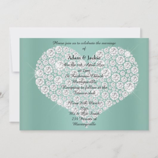 SAGE DIAMOND HERZELEGANT WEDING Einladung (Vorderseite)