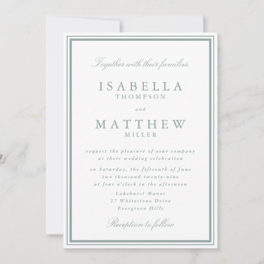 Sage Double Frame Hochzeitseinladung Einladung (Vorderseite)