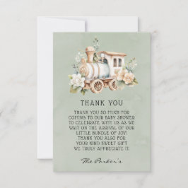 Sage Dusty Blue Train Baby Dusche Danke Karten