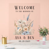 Sage Dusty Blue Wildblumen Begrüßungszeichen Acrylschild (Hochzeit)