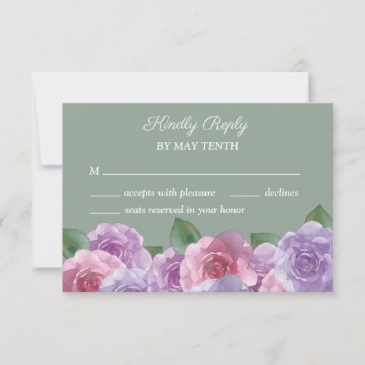 Sage Dusty Lila Pink Floral Wedding RSVP Karte (Vorderseite)