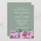 Sage Dusty Pink Lila Floral Wedding Einladung (Vorne/Hinten)