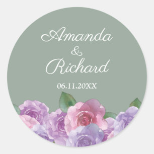 Sage Dusty Pink Lila Floral Wedding Runder Aufkleber