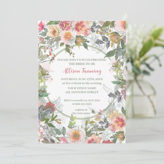 Sage Dusty Pink Roses Wasserfarbe Brautparty Einladung (Stehend Vorderseite)