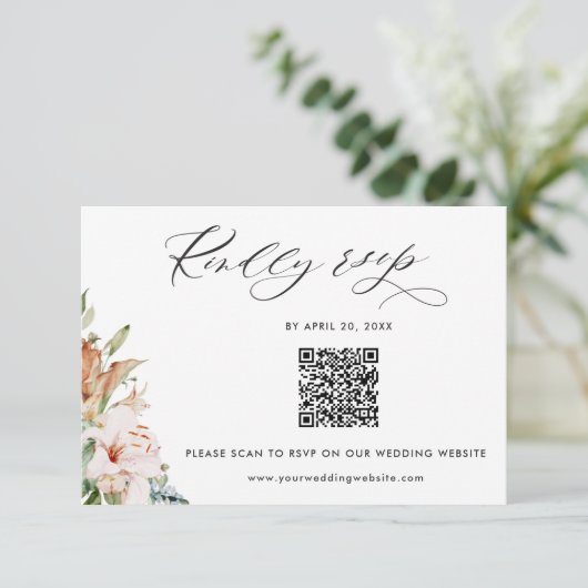 Sage, Earthy Blooms QR Code UAwg Online-Hochzeit Begleitkarte (Stehend Vorderseite)