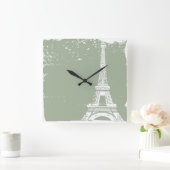 Sage Eiffel Tower Custom Wall Clock Quadratische Wanduhr (Zuhause)