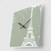 Sage Eiffel Tower Custom Wall Clock Quadratische Wanduhr (Winkel)