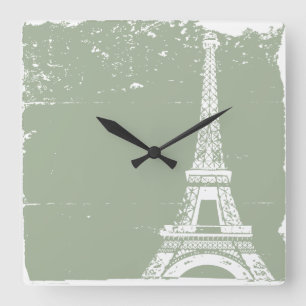 Sage Eiffel Tower Custom Wall Clock Quadratische Wanduhr
