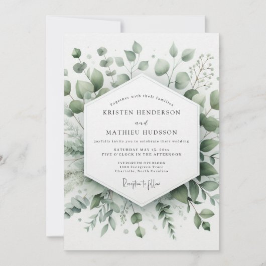 Sage Elegant Greenery Wedding Einladung (Vorderseite)