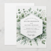 Sage Elegant Greenery Wedding Einladung (Vorne/Hinten)