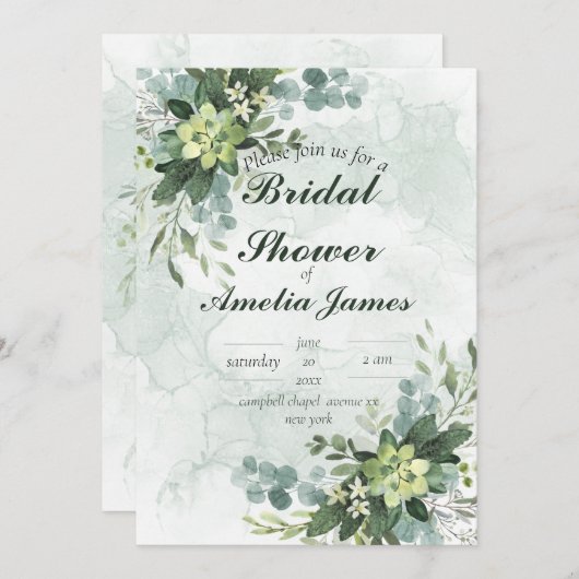 Sage Elegant Grünes Brautparty Einladung (Vorne/Hinten)